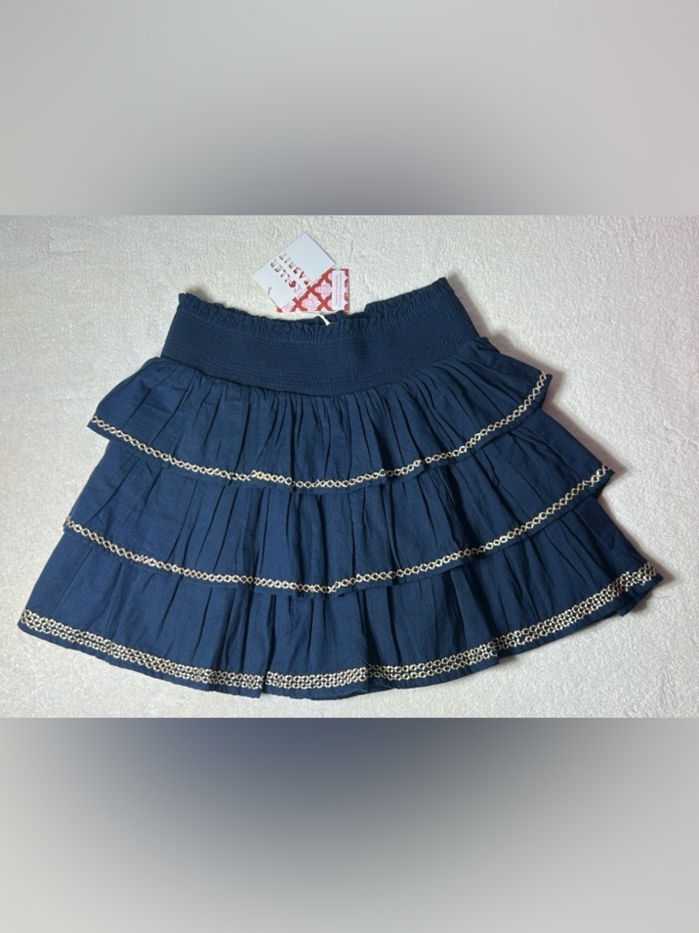 Roller Rabbit Ruffled Mini Skirt M Women’s Navi Blue/Gold NWT